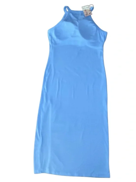 Halara Women’s Halter Ribbed Maxi Dress Blue Halter Maxi with Side Slit NWT - Picture 6 of 13